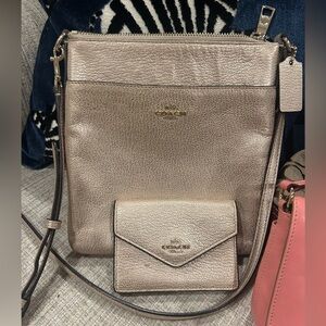 Coach metallic crossbody purse with mini wallet change coin purse